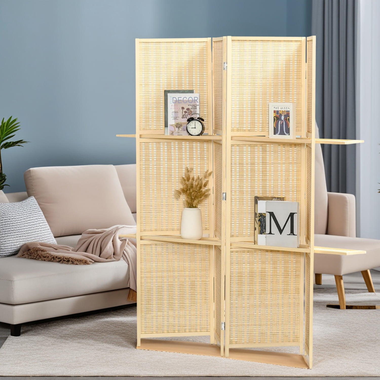Spaco 4-Panel Folding Room Divider with Storage Shelves, 6 Ft ...