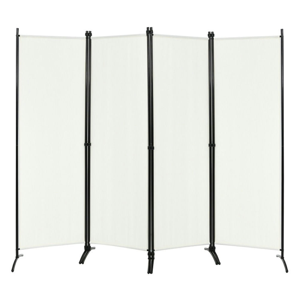 Spaco 4-Panel Room Divider with Powder Coated Steel Frame, Privacy Screen with Upgraded Arced Feet, Room Divider for Indoor, White