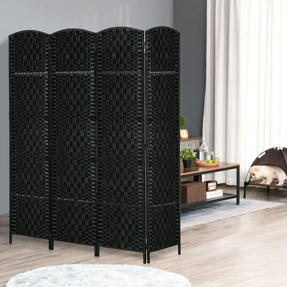 Spaco 4 Panels Room Divider, Folding Privacy Screen, Portable Wicker Weave Partition, 6FT Tall Wall Divider for Indoor as Living Room, Bedroom, Black