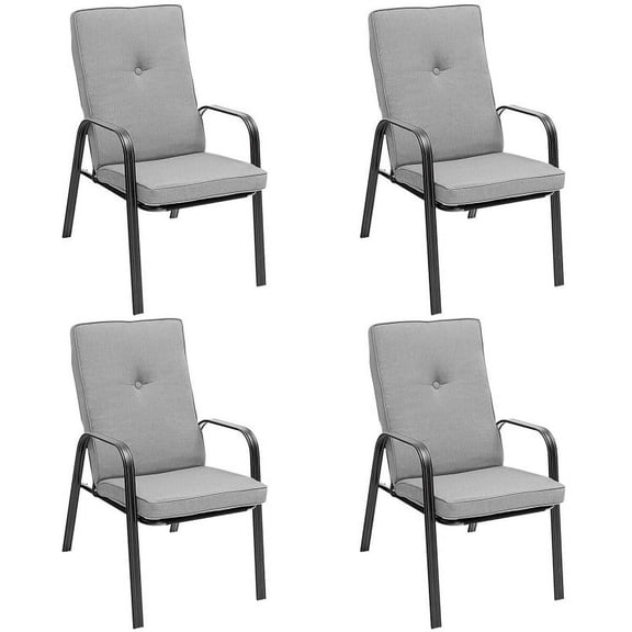 Spaco 4 Patio Dining Stackable Chairs Set with High-Back Cushions, Outdoor Stackable Dining Chairs for All Weather, Breathable Garden Outdoor Furniture for Backyard Deck