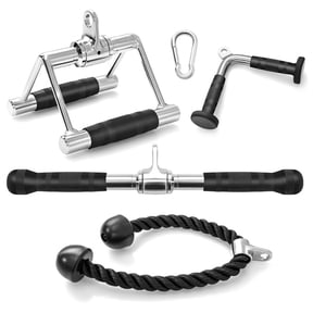 Spaco 4-Piece Cable Machine Attachment Set for Home Gym, Non-Slip Soft Rubber Grip Cable Machine Attachments Triceps Rope Double D Row Handle Pull Down Bar Straight Bar Exercise
