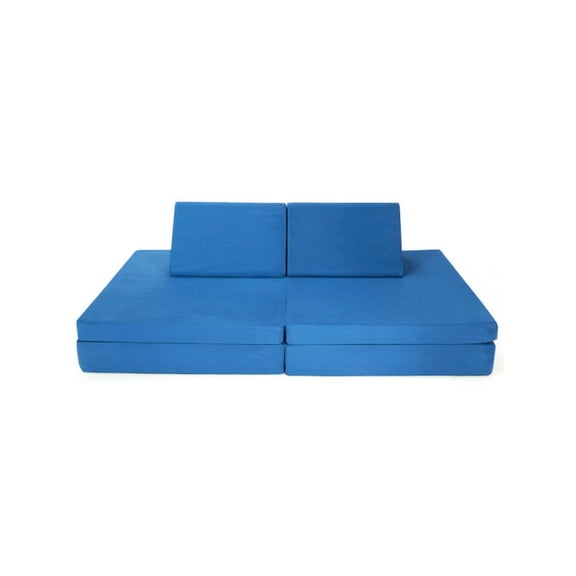 Spaco 4-Piece Convertible Kids Couch Set with 2 Folding Mats-Blue, Kids Couch for Kids
