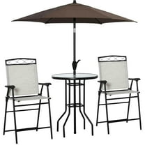 Spaco 4 Pieces Outdoor Patio Dining Furniture Set, 2 Folding Chairs with Adjustable Angle Umbrella, Wave Textured Tempered Glass Dinner Table for Outdoor, Beige
