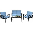 thumbnail image 1 of Spaco 4 Pieces Patio Furniture Set, Patio Outdoor Furniture Conversation Sets with Aluminum Frame Cushioned Sofa and Coffee Table, Blue, 1 of 9