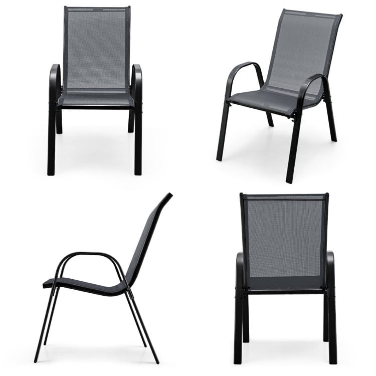 Spaco 4 Pieces Stackable Patio Dining Chairs Set with Armrest-Gray, Outdoor Stackable Dining Chairs for All Weather, Breathable Garden Outdoor Furniture for Backyard Deck Spaco 4 Pieces Stackable Patio Dining Chairs Set with Armrest-Gray, Outdoor Stackable Dining Chairs for All Weather, Breathable Garden Outdoor Furniture for Backyard Deck