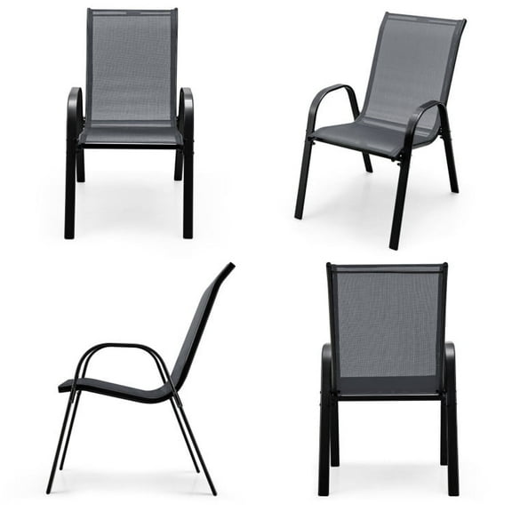 Spaco 4 Pieces Stackable Patio Dining Chairs Set with Armrest-Gray, Outdoor Stackable Dining Chairs for All Weather, Breathable Garden Outdoor Furniture for Backyard Deck