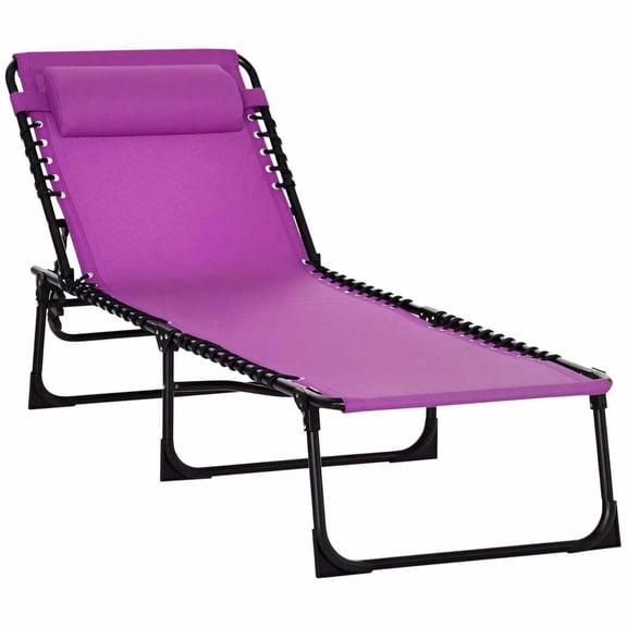 Spaco 4-Position Reclining Pool Lounge Chair, Breathable Mesh Seat, Pillow-Back, Comfortable Chaise with Bungee, Patio Furniture, Purple
