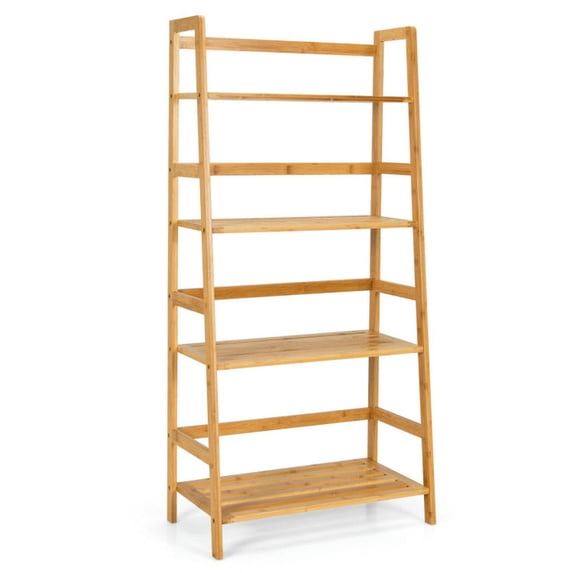 Spaco 4-Tier Bamboo Bookshelf Ladder Shelf Plant Stand Rack-Natural, Tall Bookshelf, Shelves for Living Room, Home Office, Bedroom, Balcony