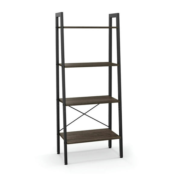 Spaco 4-Tier Bookshelf with Metal Frame and Adjustable Foot Pads-Oak, Tall Bookshelf, Shelves for Living Room, Home Office, Bedroom, Balcony