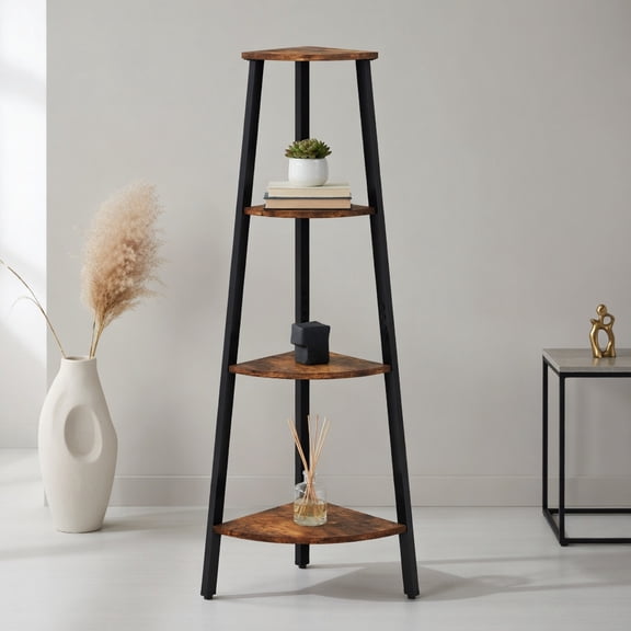 Spaco 4-Tier Industrial Corner Ladder Shelf Display Rack for Home Office, Tall Bookshelf, Shelves for Living Room, Home Office, Bedroom, Balcony