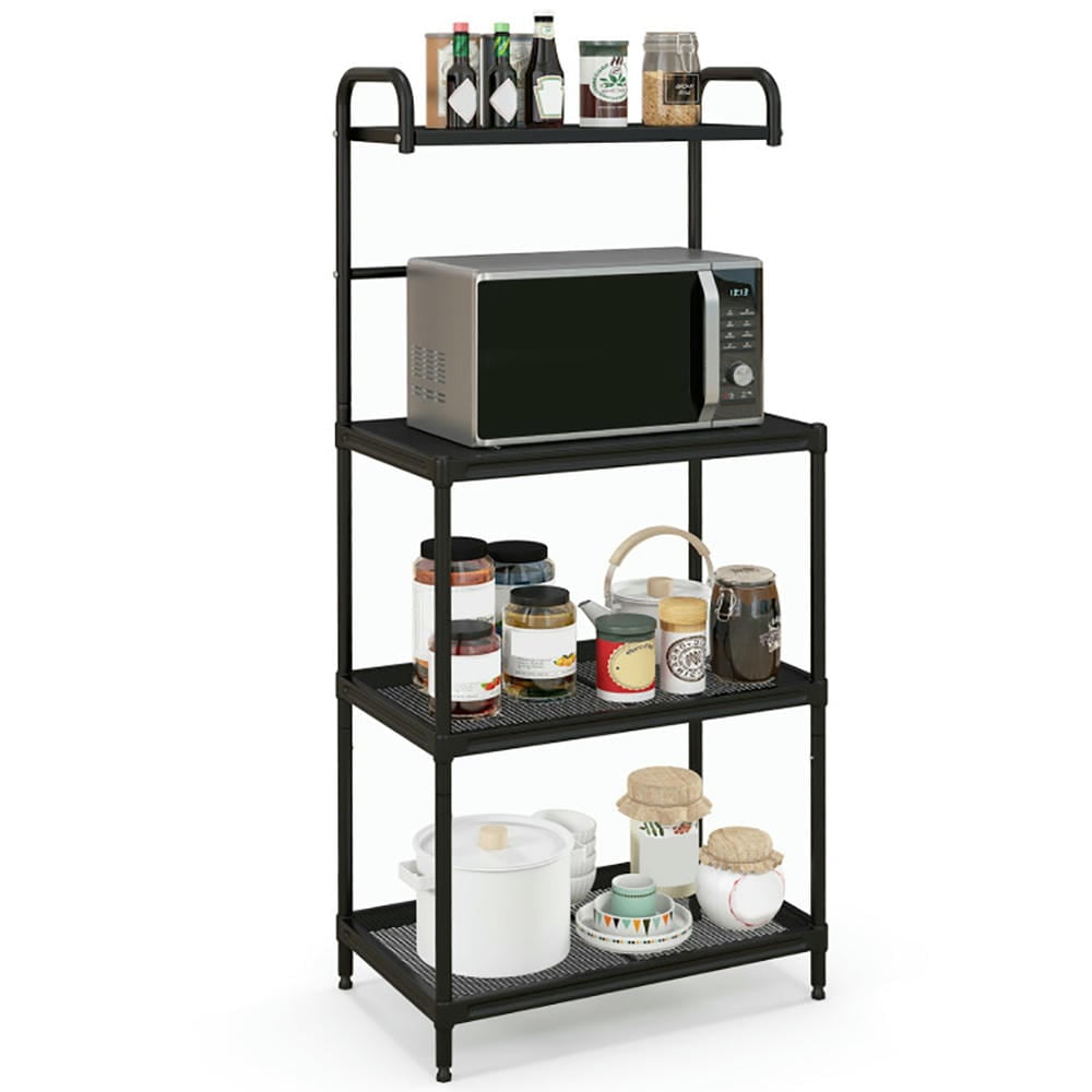 Spaco 4-Tier Kitchen Microwave Storage Rack, Powerful Rack with Sturdy Thickened Metal Frame Shelves, Black Spaco 4-Tier Kitchen Microwave Storage Rack, Powerful Rack with Sturdy Thickened Metal Frame Shelves, Black