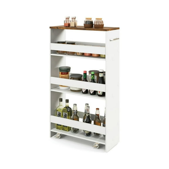 Spaco 4-Tier Rolling Storage Cart Slim Kitchen Cart on Wheels with Open Shelves and Handle-Rustic Brown, Kitchen Island, Kitchen Island with Storage for Kitchen,Dinning Room