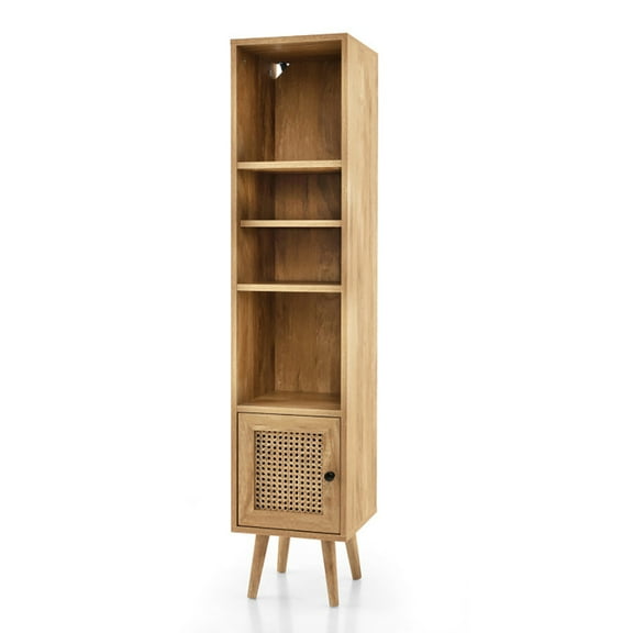 Spaco 4 Tiers Rattan Storage Cabinet with Slim Design-Natural
