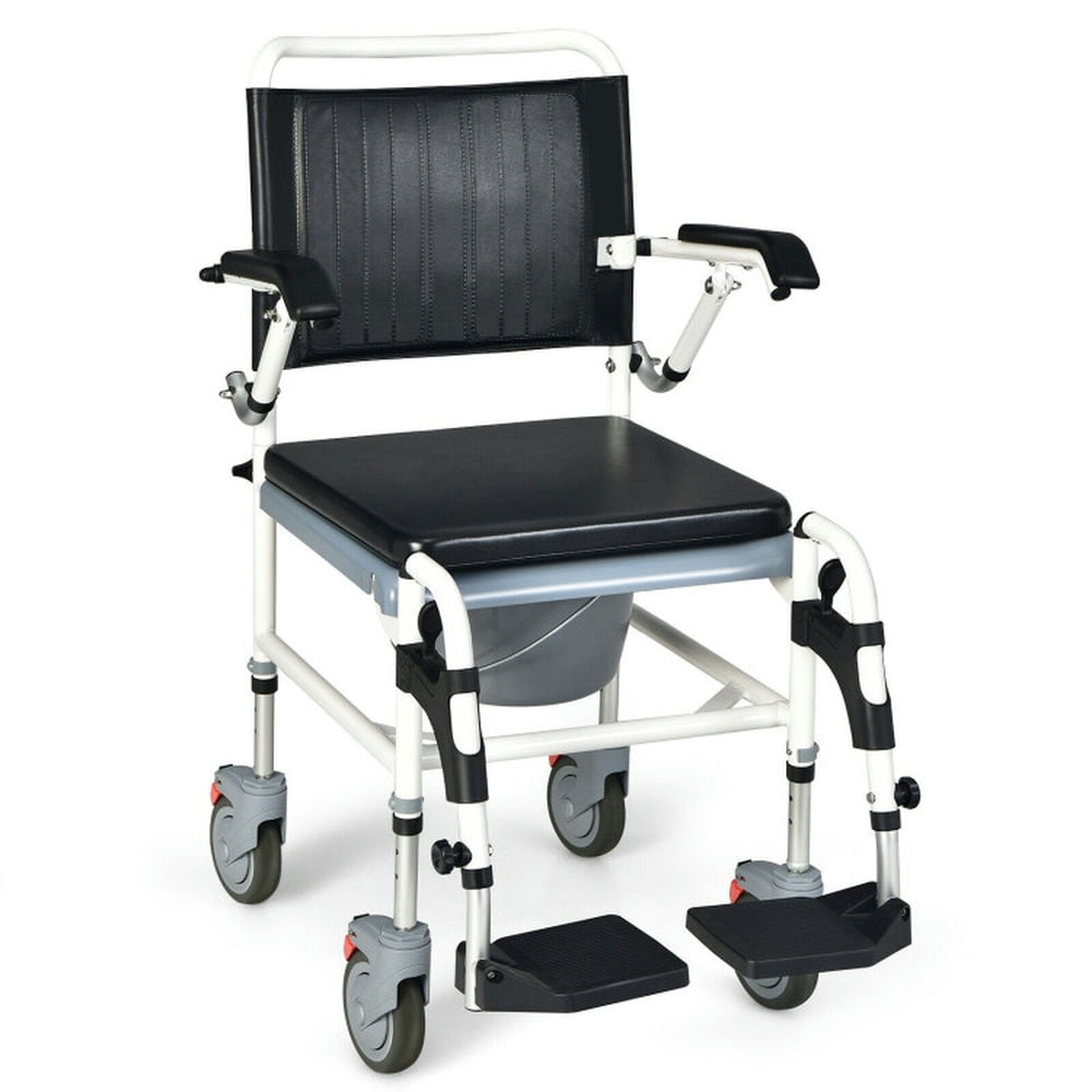 Spaco 4-in-1 Bedside Commode Wheelchair with Detachable Bucket, Walkers for Seniors with Seat