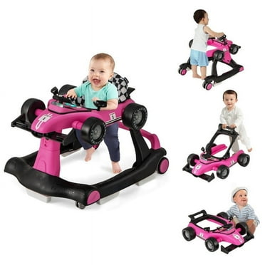 Spaco 4-in-1 Foldable Activity Push Walker with Adjustable Height-Pink, Baby Walker with Wheels for Boys Girls Babies