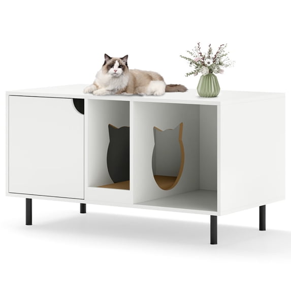 Spaco 40 Inch Cat Litter Box Enclosure for 2 Cats Hidden Cat Washroom, Cat House, White