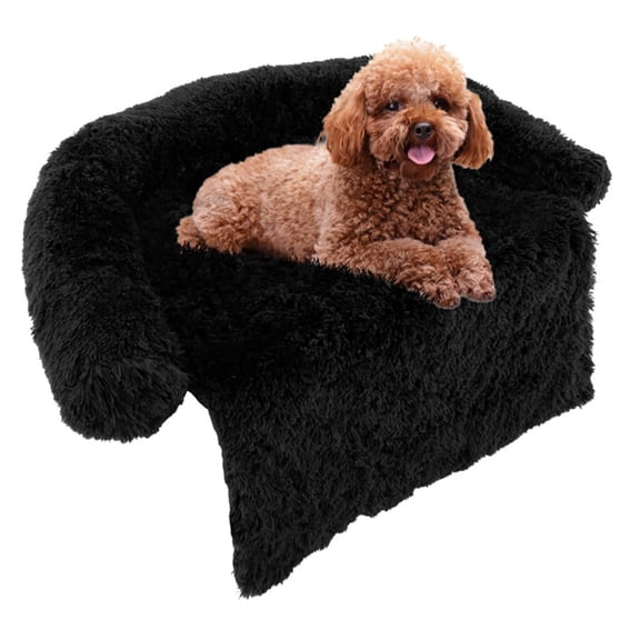 Spaco 40" Length Plush Calming Dog Couch Bed with Anti-Slip Bottom-S Size, Removable and Washable Cover, Black
