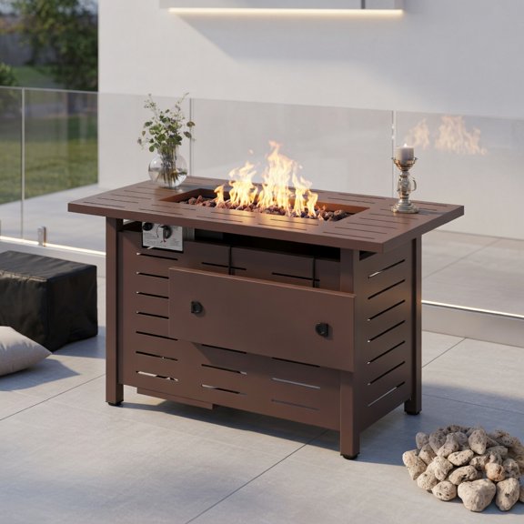Spaco 40" Rectangular Propane Fire Pit Table, Outdoor Gas Fire Table with Lava Rocks, ETL-Certified, 48,000 BTU, Galvanized Steel Design for Patio, Deck & Backyard, Brown