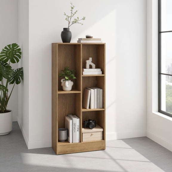 Spaco 41 Inches 5-Cube Floor Bookcase with 2 Anti-Tipping Kits-Natural, High Bookshelf, Display Storage Rack, Suitable for Home Offices