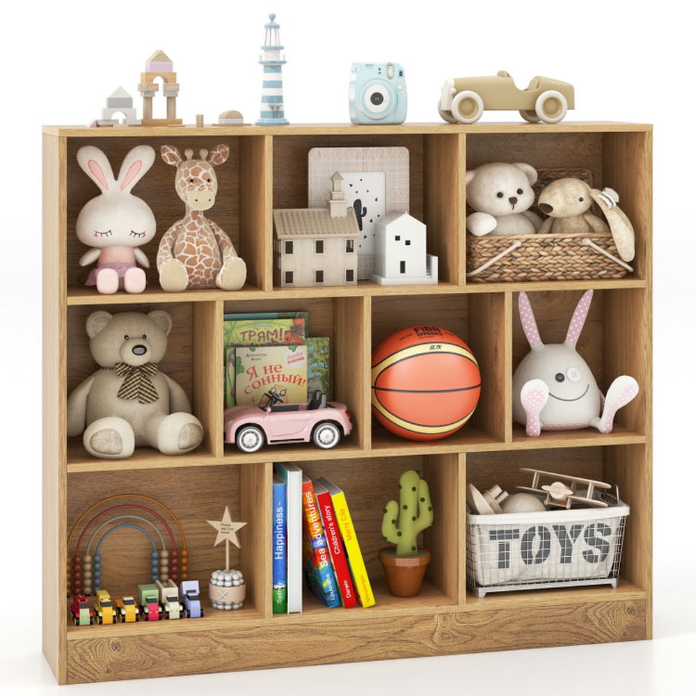 Spaco 41 Inches Wooden Toy Storage Organizer with 10 Open Cubes, Toy Cabinet with Non-Slip Foot Pads, Wooden Toy Storage Organizer for Playroom, Daycare, Classroom, Natural