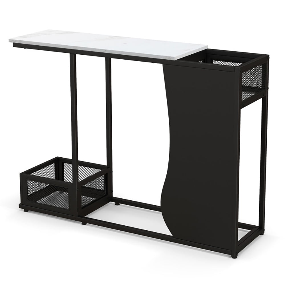 Spaco 43.5 Inch Console Table with Plant Position and Faux Marble Top-Black, Entryway Table Hallway Table, Storage-Friendly Hallway Table for Foyer & Entry Spaces