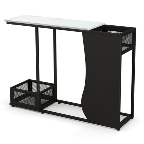 Spaco 43.5 Inch Console Table with Plant Position and Faux Marble Top-Black, Entryway Table Hallway Table, Storage-Friendly Hallway Table for Foyer & Entry Spaces