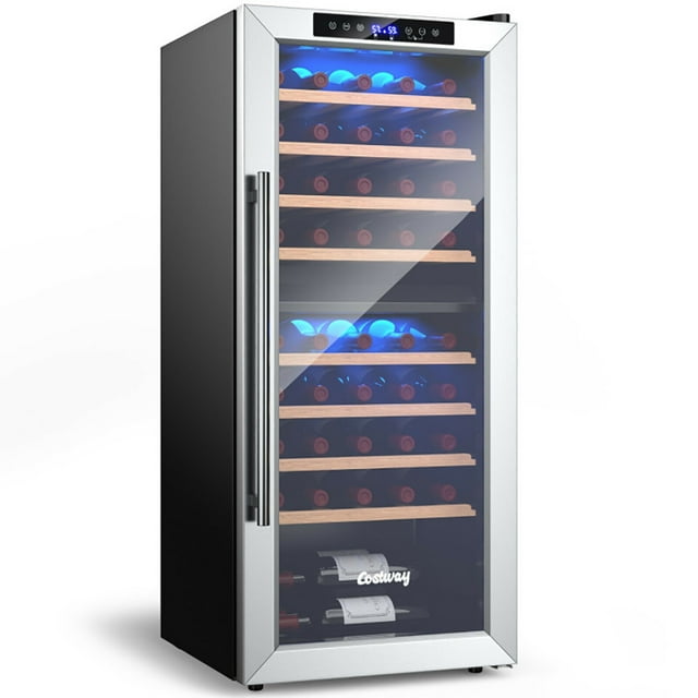 Spaco 43 Bottle Wine Cooler Refrigerator Dual Zone Temperature Control with 8 Shelves-Black, Digital Temperature Control Compressor Wine Cellar, Fast Cooling Low Noise No Fog