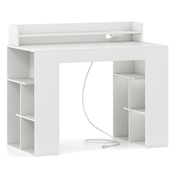 Spaco 43 Inch Computer Desk - Power Outlets USB/Type-C Ports, Reinforced Structure, 2 Attached Bookcases, White