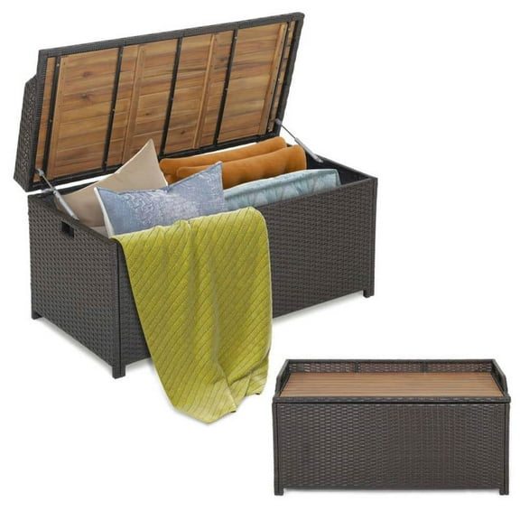 Spaco 45 Gallon Outdoor Storage Bench with Zippered Liner, 3-in-1 Versatile Storage Bench for Outdoor as Backyard, Garden, Patio, Lawn, Brown