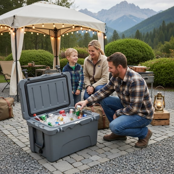 Spaco 45-Quart Heavy-Duty Portable Hard Cooler, 6-Day Ice Retention, Leak-Proof Drain, Built-in Ruler & Bottle Opener, Gray