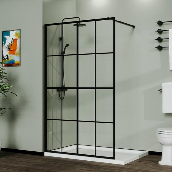 Spaco 46" X 72" Shower Screen Walk-in Wet-room, Door with 0.5cm Tempered Glass, Black Painted Aluminum Material, Bathroom Door for Bathroom, Black