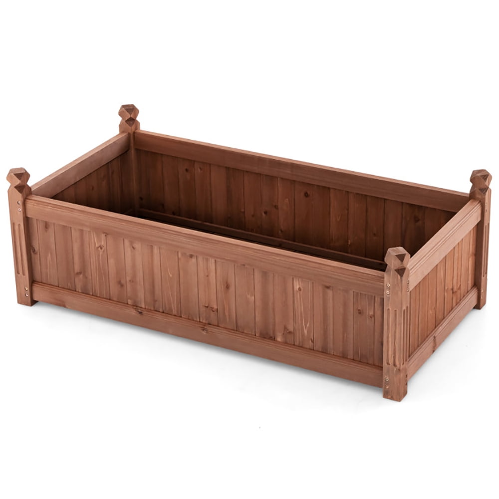 Spaco 46 x 24 x 16 Inch Rectangular Planter Box with Drainage Holes for Backyard Garden Lawn-Brown, Outdoor Elevated Flower Box for Backyard/Patio/Gardener