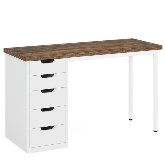 Spaco 47" Computer Desk with 5 Drawers, Modern Study Table Writing Desk, Desk for Indoor as Home, Office, White