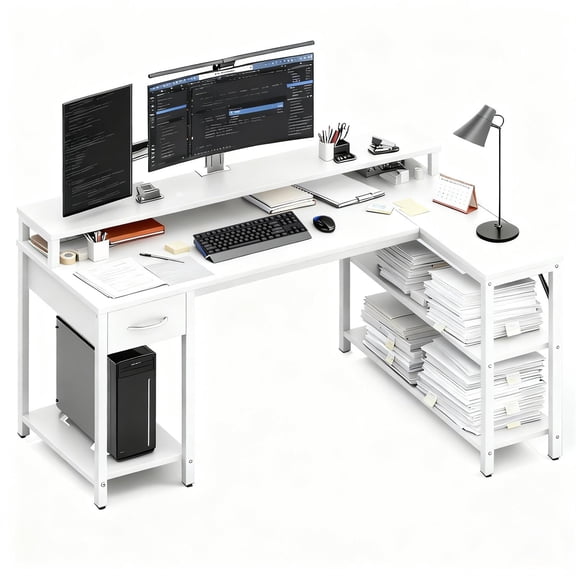 Spaco 47-Inch L-Shaped Gaming Desk, RGB LED Monitor Stand, 2 AC 1 USB 1 Type-C Ports, Scratch-Resistant MDF for Game Room, Black