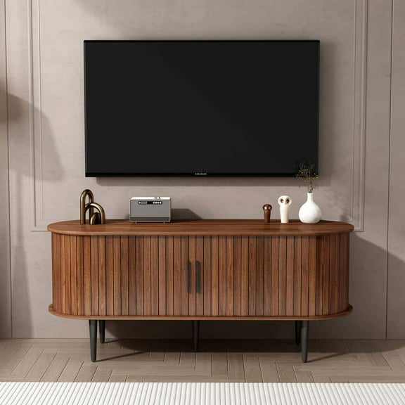 Spaco 47" Modern TV Console Table, TV Stand with Storage Compartment and Sliding Door, Gaming Entertainment Center with Cabinet for Indoor, Brown