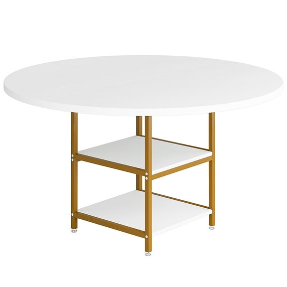 Spaco 47" Round Table, 2 Storage Shelves, Spacious, Dining Room, Functional Design, Industrial Breakfast Nook Table Set for Small Space