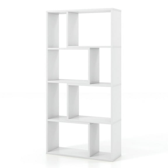 Spaco 48 Inch 4-Tier Geometric Bookshelf with 8 Cubes for Living Room Bedroom-White, High Bookshelf, Display Storage Rack, Suitable for Home Offices