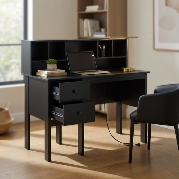 Spaco 48 Inch Computer Desk with Drawers Power Outlets-Black, Office Desk, Gaming Computer Desks for Study,Working,Writing