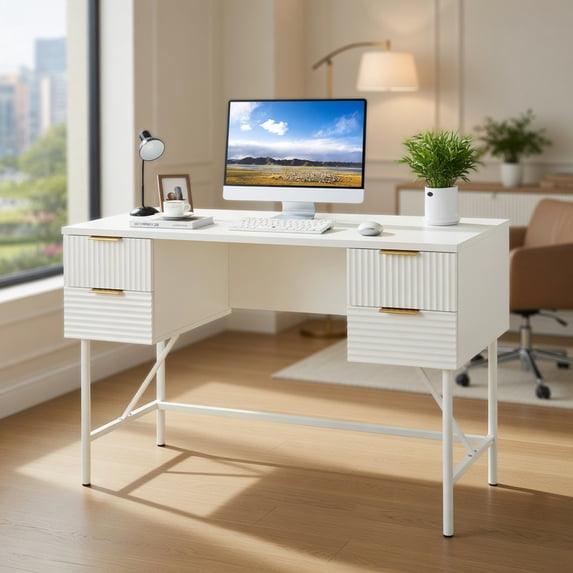 Waltmart Desk Computer In Store Spaco 48 Inch Home Office Computer Desk with 4 Drawers-White, Office ...