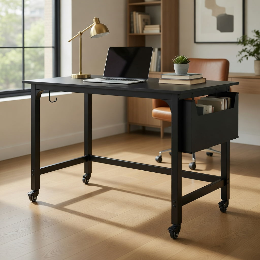 Spaco 48 Inch Mobile Computer Workstation with 4 Smooth Casters-Black ...