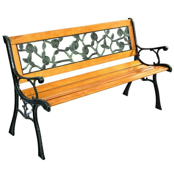 Spaco 49 1/2 Inch Patio Park Garden Porch Chair Bench with Multiple Reinforced Sturdy Structure, Bench with Solid Wood Seat and A Backrest Frame, Ornamental Practical Bench for Outdoor, Brown