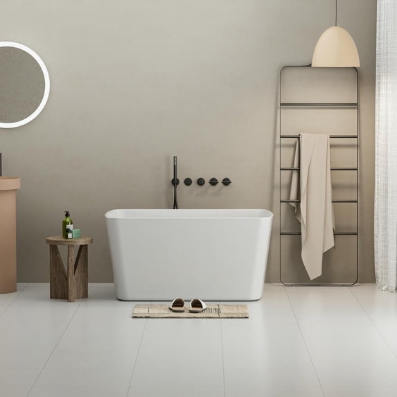 Spaco 49'' Acrylic Freestanding Soaking Bathtub, Square-shape Japanese Soaking Hot Tub, Chrome Overflow and Quick Drain, White
