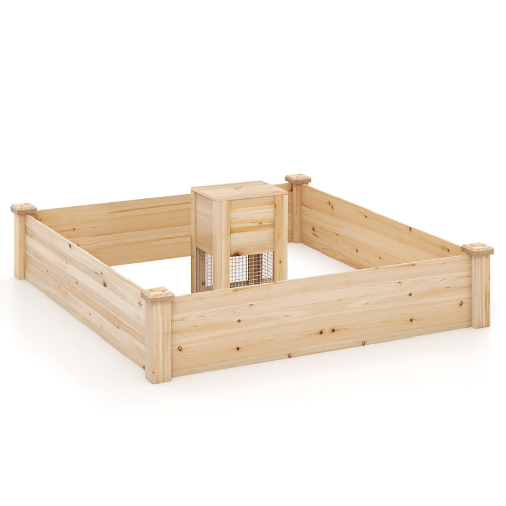 Spaco 49" x 49" x 10" Raised Garden Bed with Compost Bin and Open-ended Bottom-Natural, Outdoor Elevated Flower Box for Backyard/Patio/Gardener