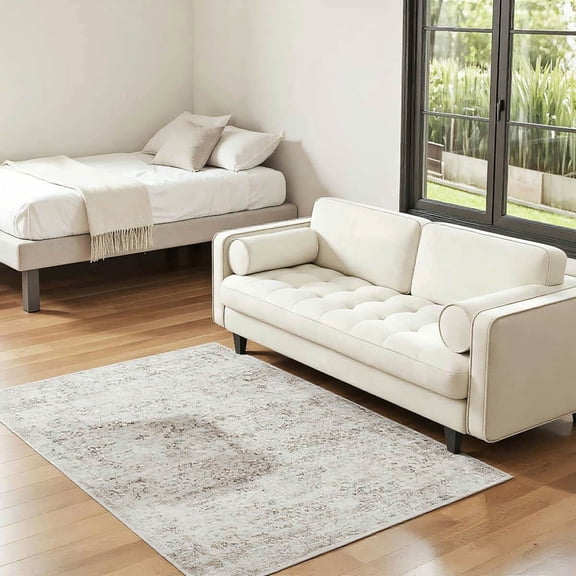 Spaco 4x6FT Machine Washable Area Rug, Non-Slip Traditional Floor Carpet for Indoor as Living Room, Bedroom, Light Mixed-Brown