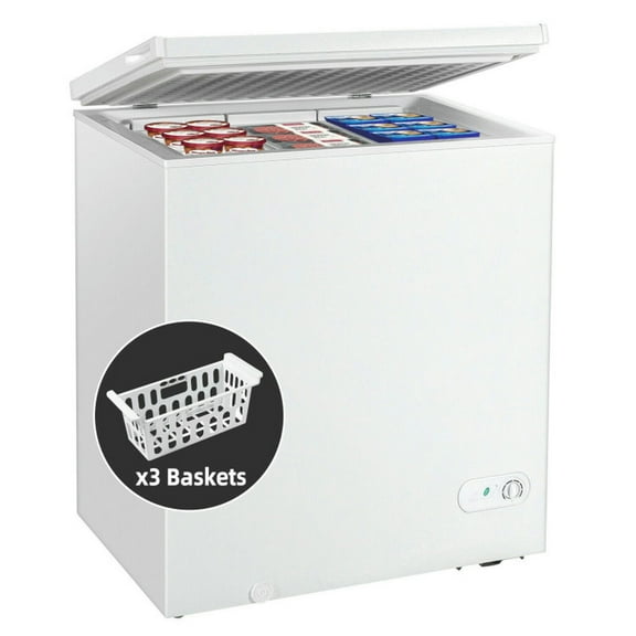 Spaco 5.2 Cu.ft Chest Freezer Upright Single Door Refrigerator, Reach-in Chest Freezer with Built-in Handles, Refrigerator with 3 Baskets for Indoor as Kitchen, White