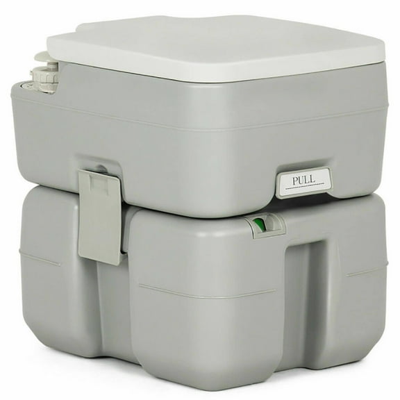 Spaco 5.3 Gallon Portable Toilet, Indoor Outdoor Commode with Piston Pump Flush, Lightweight & Compact for Camping, Boat, Van, Gray