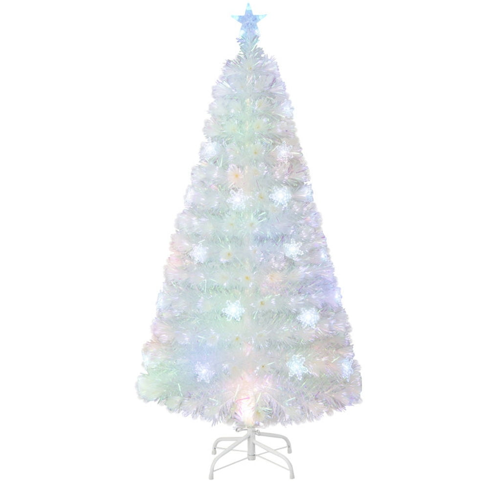 Spaco 5 Feet Artificial Christmas Tree with White Iridescent Leaves, Pre-Lit White Artificial Christmas Tree with Stable Crossed Metal Base, Artificial Christmas Tree for Indoor, White Spaco 5 Feet Artificial Christmas Tree with White Iridescent Leaves, Pre-Lit White Artificial Christmas Tree with Stable Crossed Metal Base, Artificial Christmas Tree for Indoor, White