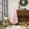thumbnail image 1 of Spaco 5 Feet Tall Snow Flocked Artificial Pencil Christmas Tree, Slim Xmas Tree with Realistic Branches and Plastic Base Stand, Christmas Tree for Holiday Decor, Pink, 1 of 7
