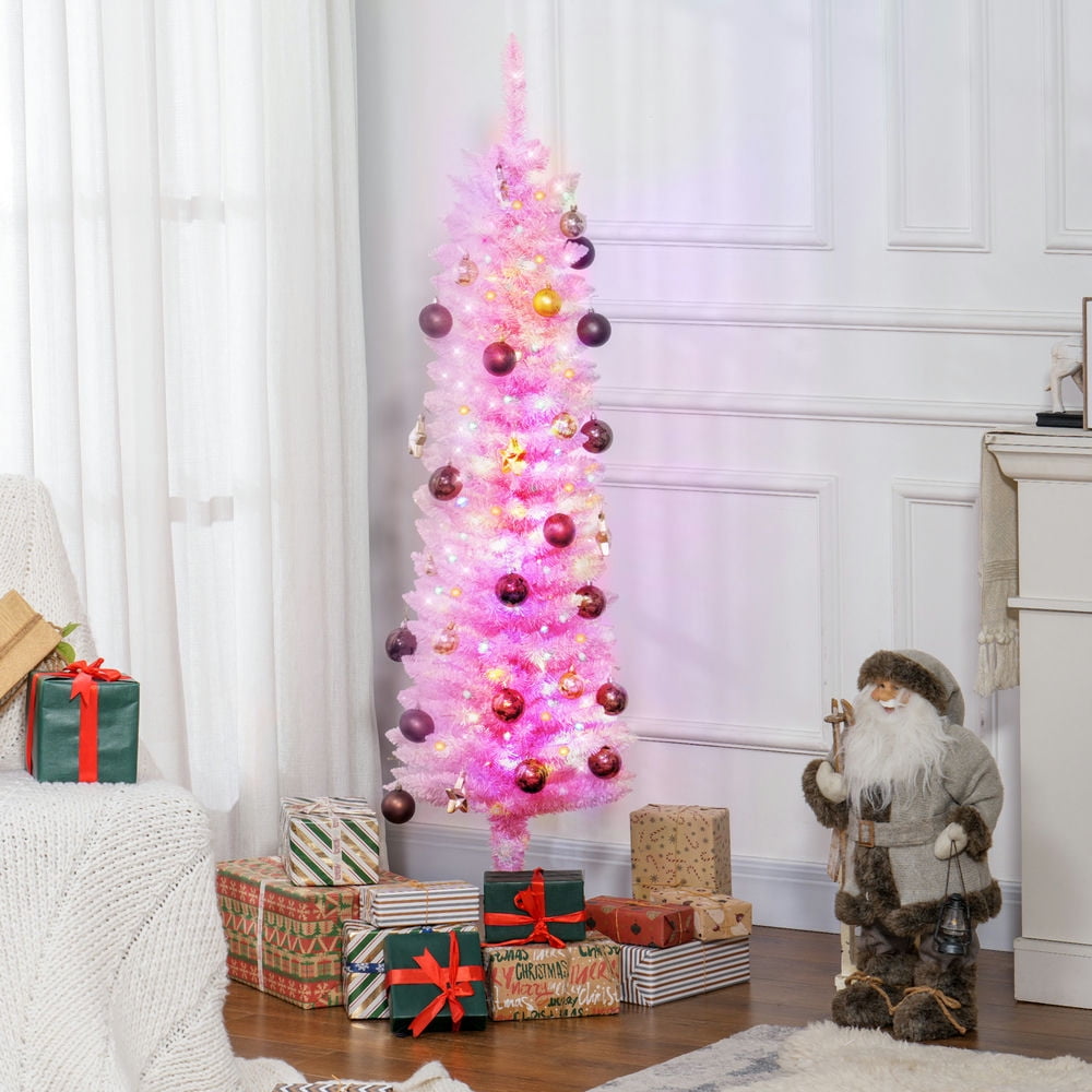 Spaco 5 Ft Pencil Prelit Artificial Christmas Tree, Christmas Tree with Colorful Surface Branche and Colorful LED Light, Christmas Tree for Holiday Decor, Pink Spaco 5 Ft Pencil Prelit Artificial Christmas Tree, Christmas Tree with Colorful Surface Branche and Colorful LED Light, Christmas Tree for Holiday Decor, Pink