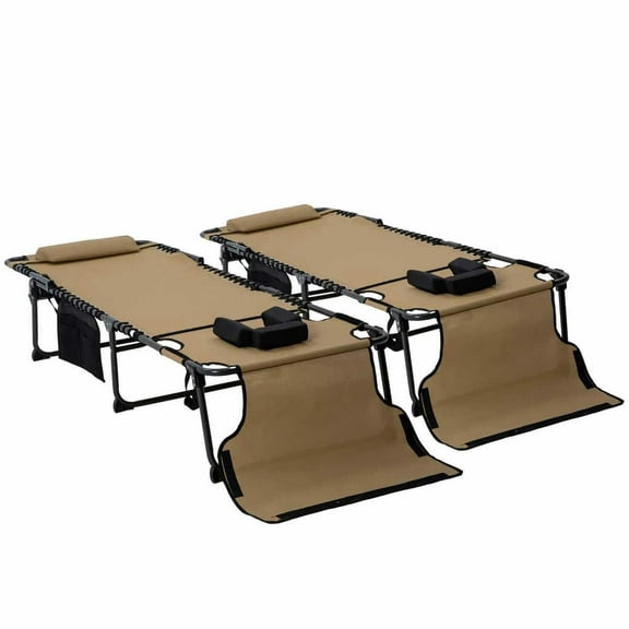 Spaco 5-Level Reclining Chaise Lounges, with Reading Hole & Side Pocket, Poolside Comfort for Outdoor Relaxation, Beige